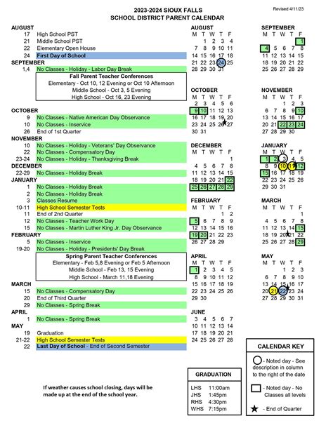 Sioux Falls District Calendar