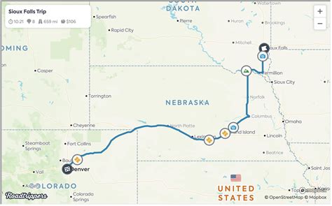The total cost of driving from Denver, CO to Sioux Falls, SD (one-way) is $72.31 at current gas prices. The round trip cost would be $144.62 to go from Denver, CO to Sioux Falls, SD and back to Denver, CO again. Regular fuel costs are around $2.87 per gallon for your trip.. 