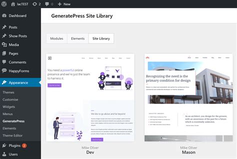 Site Library Generatepress