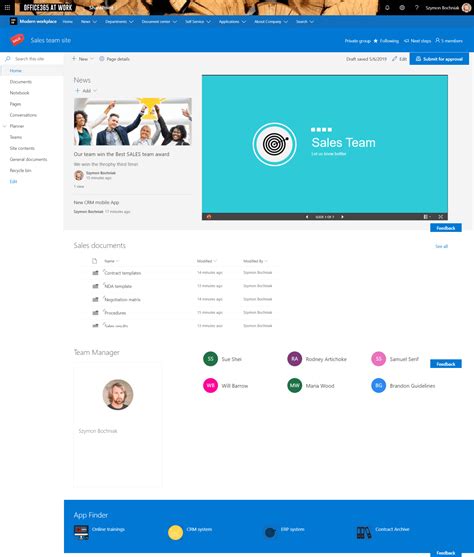 In this article. In this article, we show you elements of an example SharePoint Team site to inspire you, and help you learn how to create similar sites for your own organization. Use a team site when you want to collaborate with other members of your team or with others on a specific project. With a team site, typically all or most members can ...