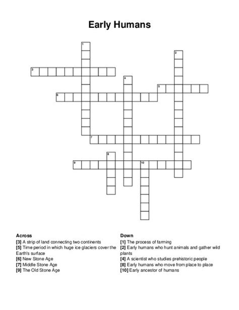 Sites of early human development crossword clue