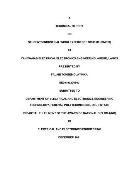 Siwes report on electrical engineering pdf 2021.  Technical report on ...