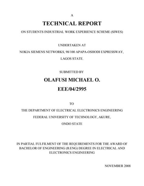 Siwes report on electrical engineering pdf 2021.  The author gained experience ...