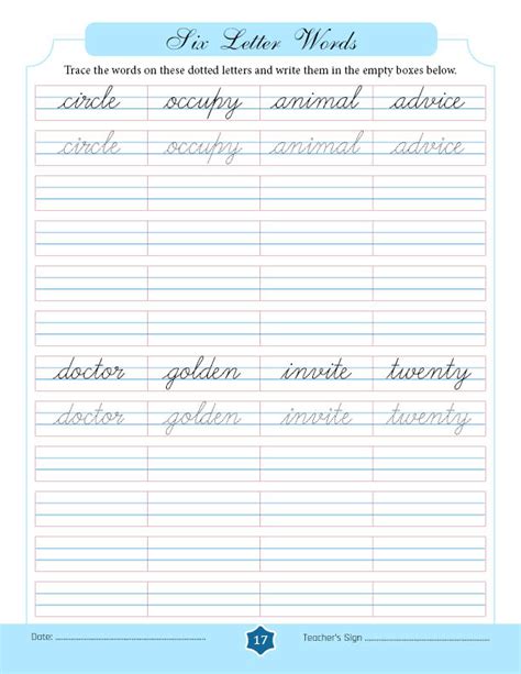 Six Letter Words in Cursive