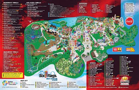 Six flags park map. Find your way to attractions, services, and food on this map of Six Flags St. Louis theme park. 