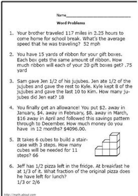 Sixth grade math word problems