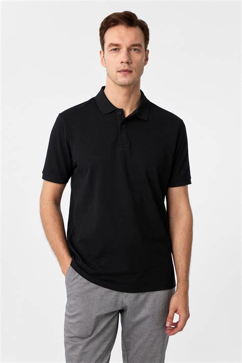 Siyah Regular Desenli Polo Yaka Tişört Süvari. 