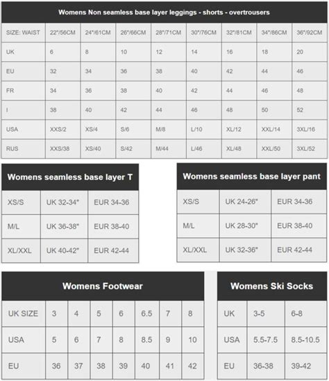 Size Chart Dare2b ROW