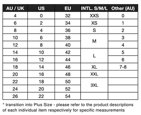 Size Chart Us Women's