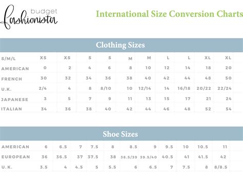 Size Conversion Chart Clothing