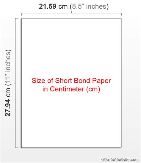 Size of Short Bond Paper in Centimeters (cm)?