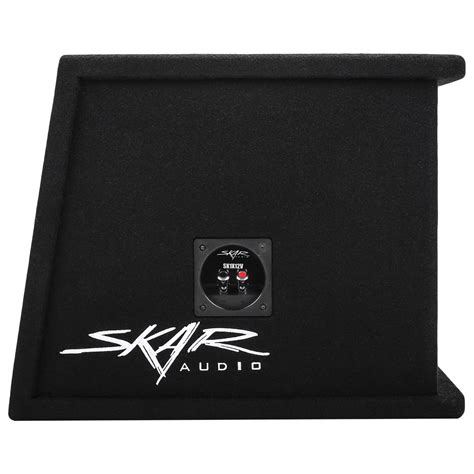 Skar sk1x12v. Skar Audio introduces its SK series line-up of high-performance subwoofer enclosures to bridge the gap between competition-grade quality and universal fit pre-fabricated enclosures. The SK1X12V subwoofer enclosure is a 12-inch, universal fit, ported, subwoofer enclosure that is designed for maximum bass and responsiveness. 