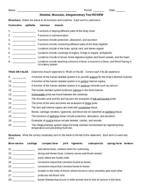 Skeletal Muscular And Integumentary Systems Test