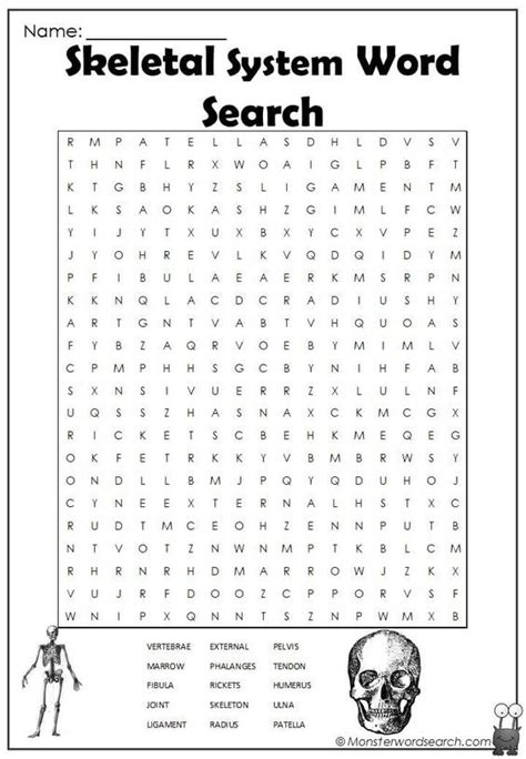 Skeletal System Word Search Monster Word Search