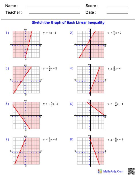 Sketch The Graph Of Each Linear Inequality Worksheet Answers