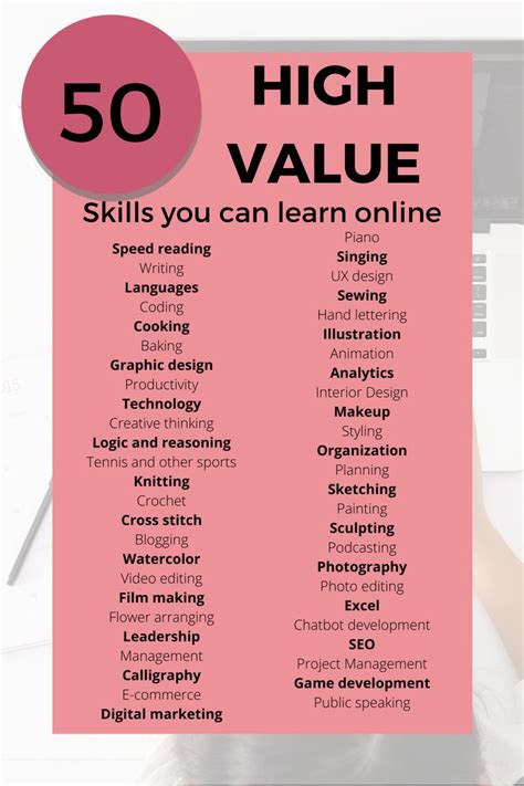 Skills to learn. Once you know how you want to develop your skills and knowledge, create an action plan with realistic goals. Work with others, learn from others and build your ... 
