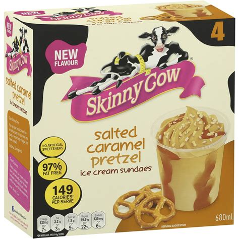 Skinny cow ice cream. 1 to 10 of 53 for Skinny Cow Ice Creams Low Fat Ice Cream Sandwiches - Vanilla (Skinny Cow) Per 1 sandwich - Calories: 150kcal | Fat: 3.00g | Carbs: 28.00g | Protein: 3.00g Nutrition Facts - Similar 