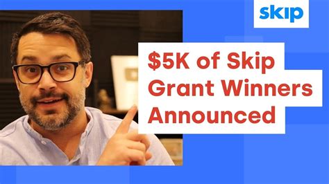 Skip grants. Skip's grants are nowbigger and better than ever. If you could use $1,000, $5,000, $10,000 or more tohelp your business, here's how you can quickly apply for Skip grants. Here arerecent Skip grant winners [/blog/recent-skip-grant-winners]. Apply for the latest Skip grants For March 2024, we're giving out multiple $1k grants. 