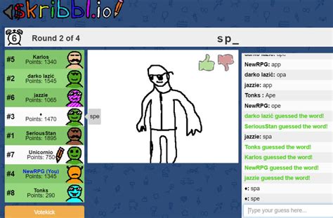 About. skribbl.io is a free online multiplayer drawing and guessing pictionary game. A normal game consists of a few rounds, where every round a player has to draw their chosen word and others have to guess it to gain points! The person with the most points at the end of the game, will then be crowned as the winner! Have fun!. 