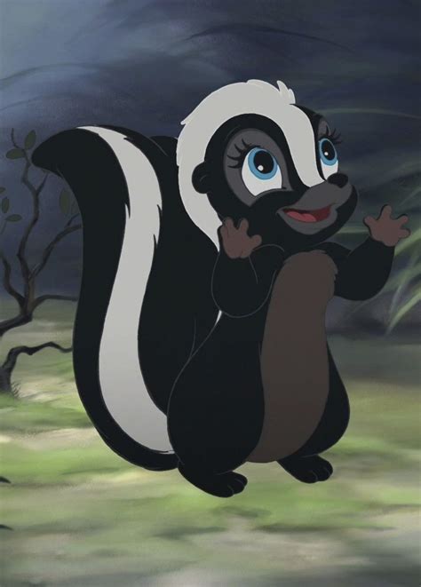 Skunk in bambi. Sep 18, 2023 · Flower is a fictional character from Walt Disney’s 1942 animated film “Bambi.” This character is a skunk and is one of Bambi’s best friends, along with Thumper the rabbit. Flower is portrayed as a shy, soft-spoken, and gentle skunk, providing a gentle contrast to the more spirited and playful natures of Bambi and Thumper. 