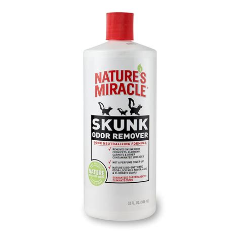 Skunk odor remover. Skunk odor remover eliminates skunk odors in minutes. Liquid enzymes neutralize the skunk's odor-causing organic material. … 
