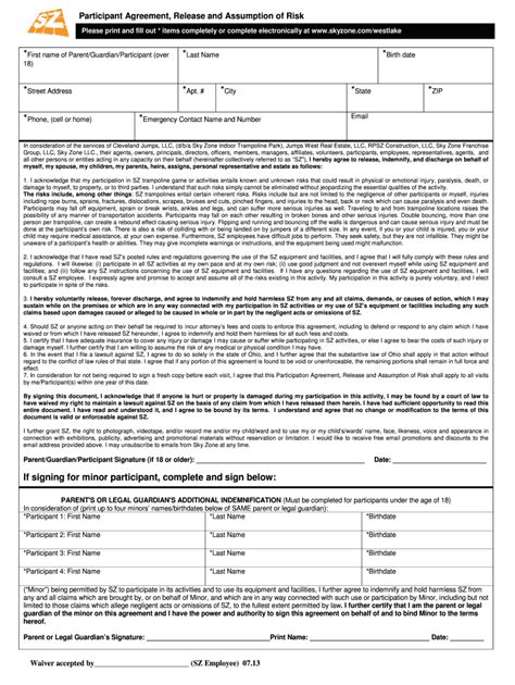 Sky zone waiver form. Stick to the step-by-step guidelines listed below to electronically sign your sky zone waiver anaheim: Select the document you want to sign and then click the Upload button. Select My Signature. Decide on what type of electronic signature to generate. You can find 3 variants; a typed, drawn or uploaded signature. 