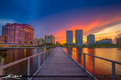 Skyline West Palm Beach FL Florida Sunset Palm Tree Linen