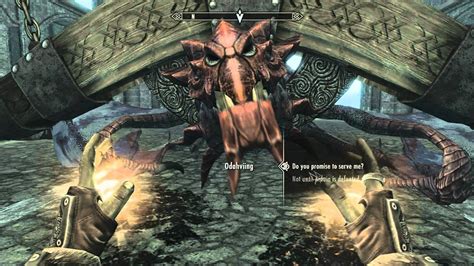 Skyrim allthefallen. Simply do the first Companions mission and Vignar will leave the building. Once you get back to the Porch to summon Odahviing, Vignar will be there and the dragon will be captured properly. This bug is fixed by version 2.0.4 of the Unofficial Skyrim Patch. Odahviing sometimes becomes hostile after releasing him. 