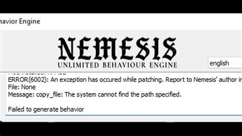 Skyrim nemesis the system cannot find the path specified mod.  I am usin...