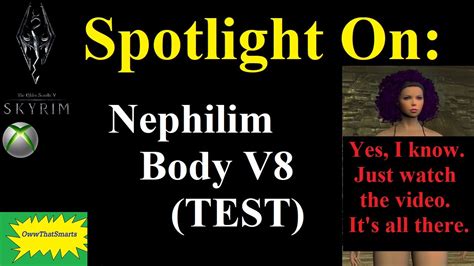 Skyrim nephilim body v8. I use the nephilim body mod. It’s super thicc but I love the way the author changed khajits/argonians. Of course to see the difference you also have to download the two other she mentions in the description. You don’t need any other female body mods to use this. I use it with redesigned males and have no neck seams 