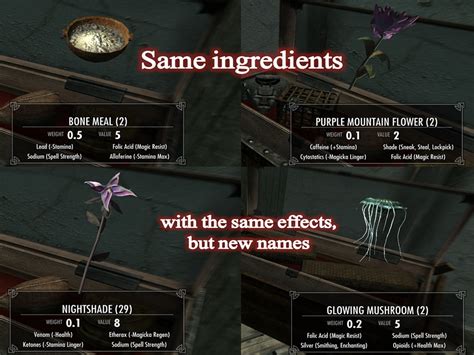 Skyrim smithing potion ingredients. Skyrim Base game cap for Fortify Smithing and Alchemy is 29% Skyrim Legendary Edition and Special Edition cap for Fortify Smithing and Alchemy is 35% Skyrim Creation Club Rare Curios cap for Fortify Smithing and Alchemy is 47% Bethesda's official mods features Having the Creation Club mod "Rare Curios" will add 51 new alchemy ingredients to the ... 