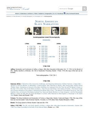 Slave Narratives: Chronological List of Biographies