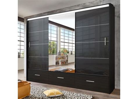 Sliding Wardrobe Lenox 255cm Black Gloss & Mirror