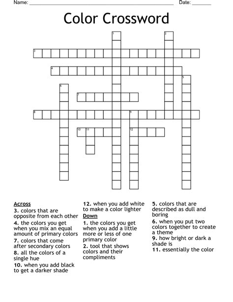 Find the latest crossword clues from New York Times Crosswords, LA Times Crosswords and many more. Enter Given Clue. Number of Letters (Optional) ... TINT: Slight color 3% 5 OCHRE: Earthy color 3% 3 HUE: Color 3% 7 SLENDER: …. 
