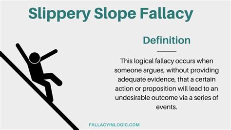 Slippery slope logical fallacy. Revised on October 9, 2023. A logical fallacy is an argument that may sound convincing or true but is actually flawed. Logical fallacies are leaps of logic that … 