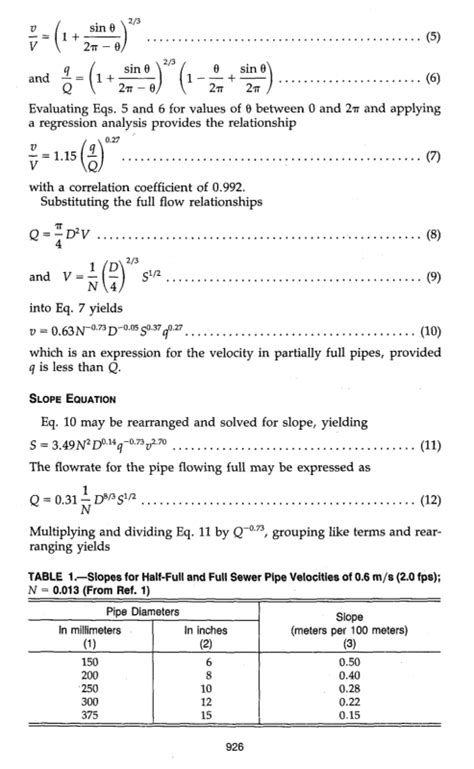 Slope Equation for Self Cleaning Sewage Pipes - Eng-Tips Forums