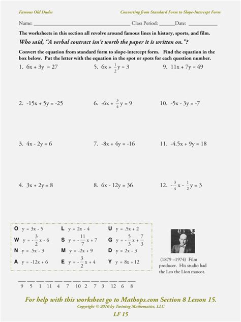 Slope Intercept Form To Point Slope Form Worksheet db excel com