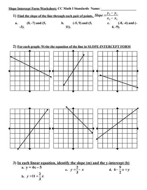 Slope Intercept Form Worksheet Worksheets Library