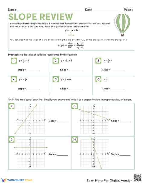 Slope Questions Worksheets