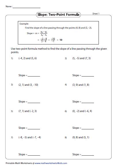 Slope from two points worksheet.  Each worksheet comes with an answer ...