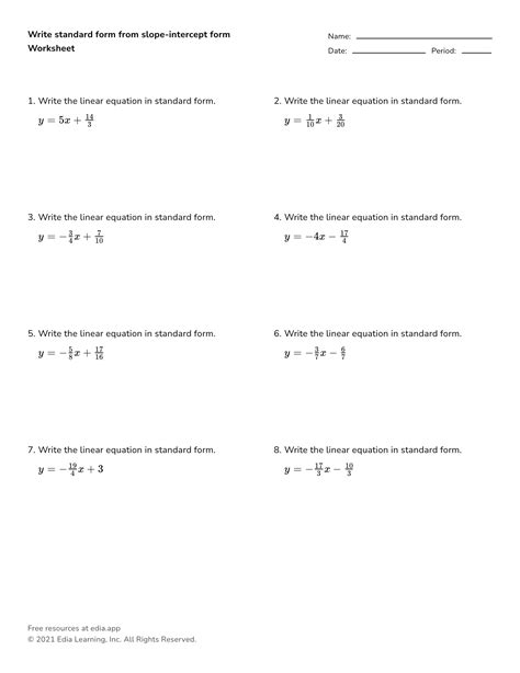 Slope intercept Form of Equation of a Line Worksheets Worksheets Library