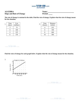 Slope ratechangetables worksheet