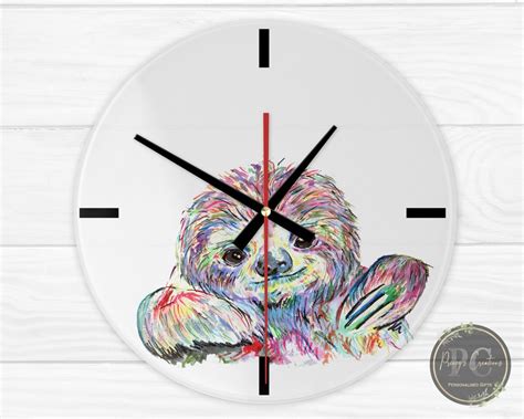 Sloth Colourful Glass Clock - Etsy