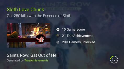 Sloth Love Chunk achievement in Saints Row: Gat Out of Hell