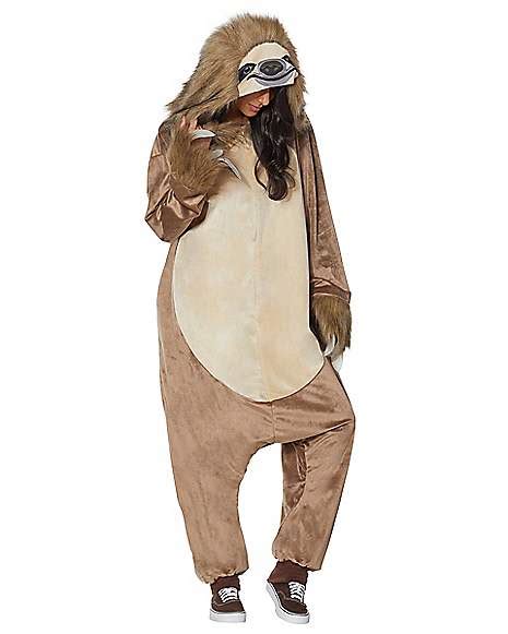 Sloth union suit. Keeping it cute while relaxing in Secret Treasures' one-piece sloth union suit. Ideal for a costume party or just for hanging around. Model is 5'10" and is wearing a size M 