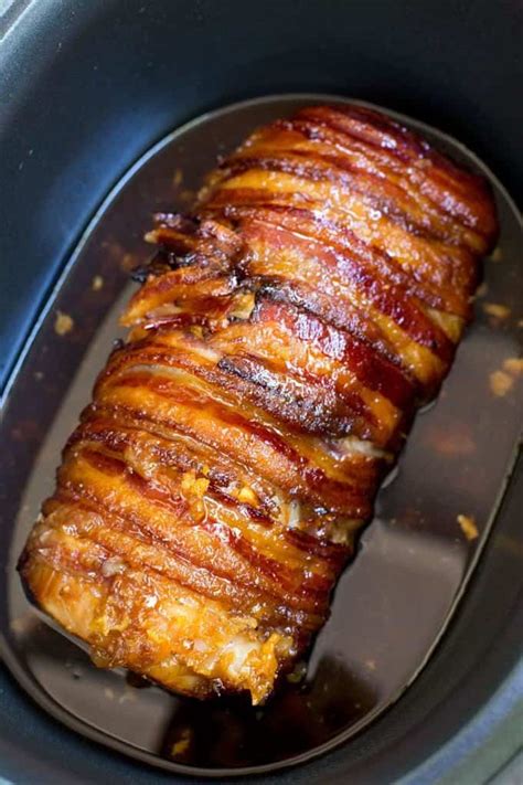 Slow Cooker Bacon Garlic Pork Loin - Cook it once