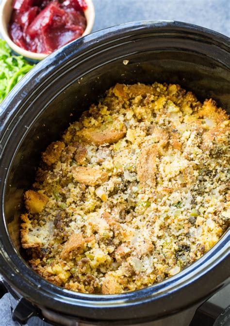 Slow Cooker Sausage Cornbread Dressing - Spicy Southern Kitchen