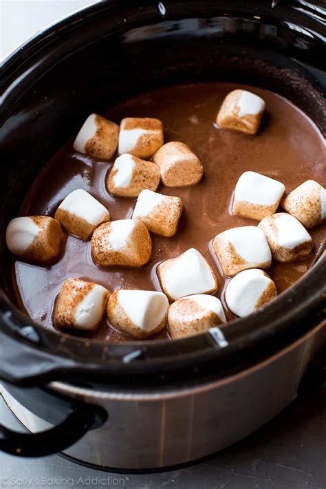 Slow cooker hot chocolate recipe. Step 2 Cover and cook on high 2 hours or until combined, whisking vigorously halfway through to help chocolate melt. Step 3 Switch to warm for serving. Set out whipped cream and crushed candy ... 