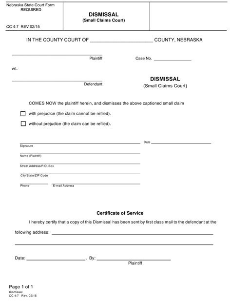 Small Claims Case Dismissal Form