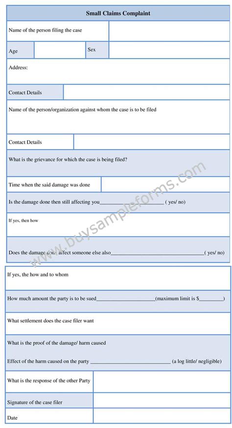 Small Claims Complaint Form Template Word Format
